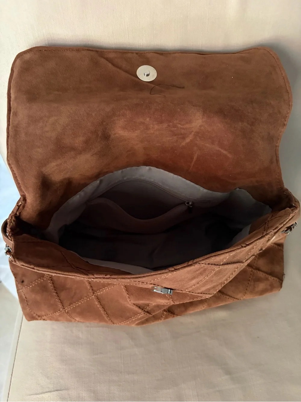 ✨ New Chestnut Brown Quilted Suede Shoulder Bag | Chain Strap | Never Used ✨